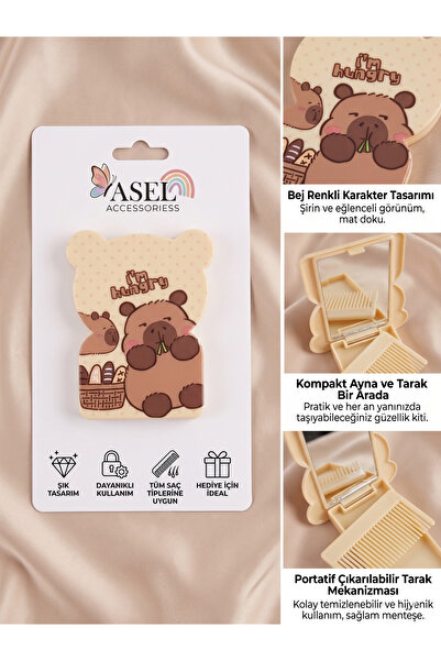 Aselaksesuarr Katlanabilir Cep Aynası ve Çıkarılabilir Mini Tarak Seti Seviml...