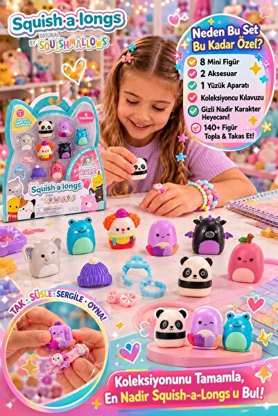 TOYFEST Squishmallows Squish-a-Longs 8’li Mini Figür Seti Aksesuar Yüzük Kole...
