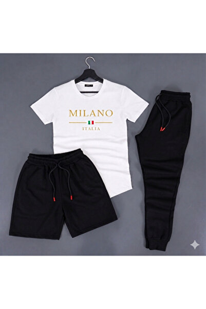 SILATU Stylish Sweatwear Set 3-Piece (White T-Shirt-Shorts Sweatwear)