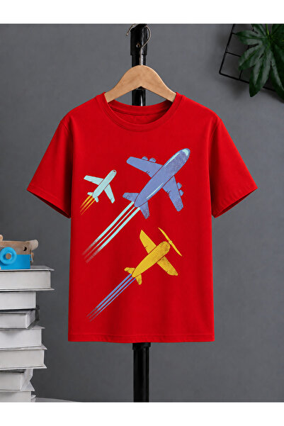 VODEXA Tricou oversize unisex cu imprimeu THREE AIRPLANES, 100% bumbac, croia...