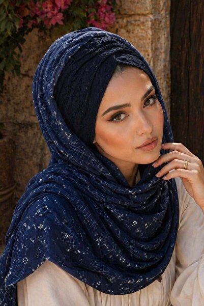 Aişe tesettür Navy Blue Cotton Ready-To-Wear Bandana Shawl