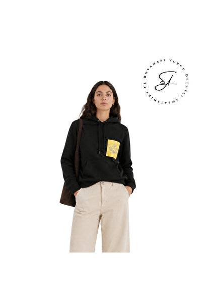 Sarı İz – El Boyaması Cepli Kapüşonlu Sweatshirt