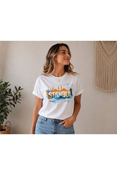 ENSUENO Unisex İSTANBUL TEMALI basklı T-Shirt