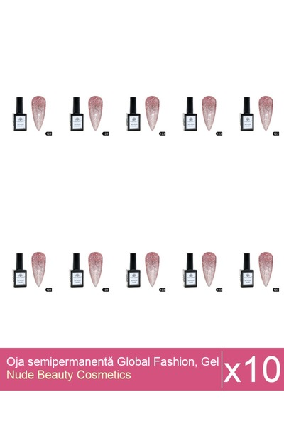 Makeup Set 10x Oja semipermanentă Global Fashion, Gel polish Elite Glow 15 ml...