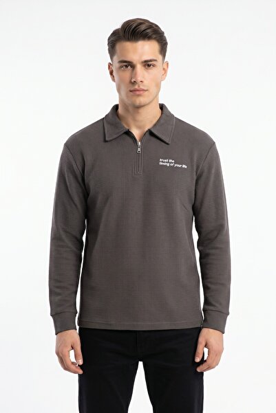 BAGLAN Men's Sports Polo Collar Honeycomb Textured Sweatshirt Bgl-St05442