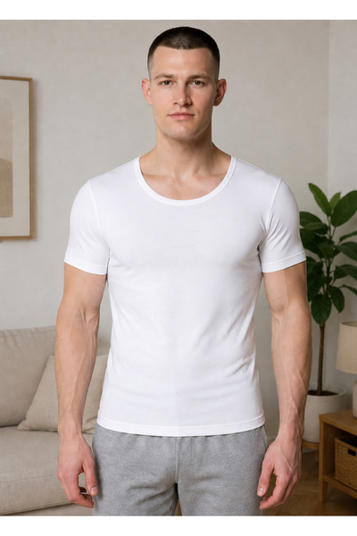 Nisa Men's Cotton Crew Neck Half Sleeve Undershirt White Color (General Brands)