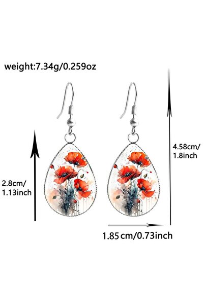 Choice Red Silver 1 Pair of Valentine's Day Flower-Patterned Earrings with Co...