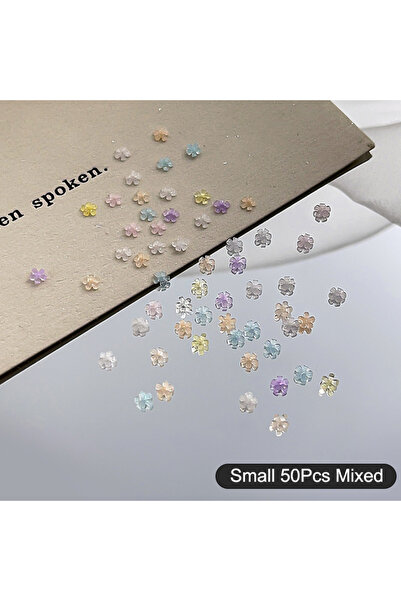 Choice1 Small 50Pcs Five Petal Flower Nail Art Charms Shine 3D Nail Decoratio...