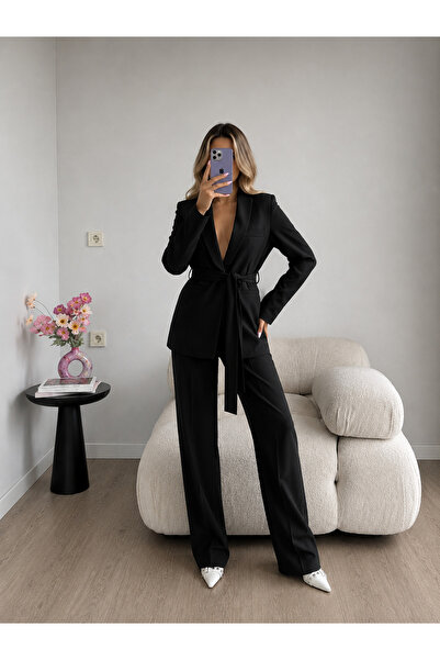 Ekim Store Jachetă cu nasturi și curea, pantaloni, set blazer din două piese