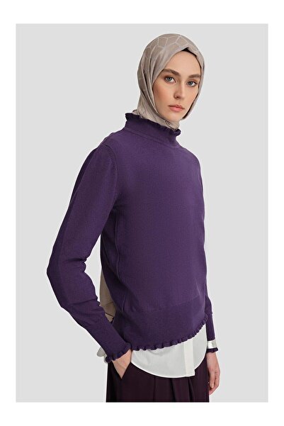 LC Waikiki Nevavm Ruffle Detailed Sweater with Difference Detail 25Kd7007 Purple