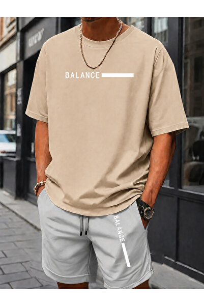 ship master Men's Balance Printed Oversize 100% Cotton T-Shirt Shorts Set