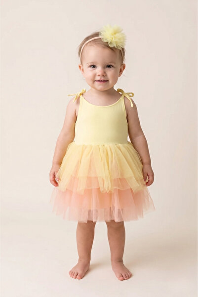 Le Mabelle Baby Girl Ballerina Dress with Yellow Tutu Skirt and Straps - Jade