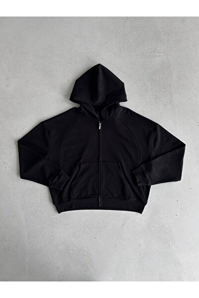 Sainte Savage Unisex %100 Pamuklu Kavisli Dikiş Detaylı Boxy Fit Fermuarlı Ka...