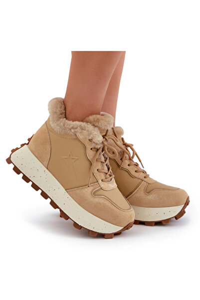 Big Star Shoes Adidași din piele, tip botine, pentru femei, cu blană, cu plat...