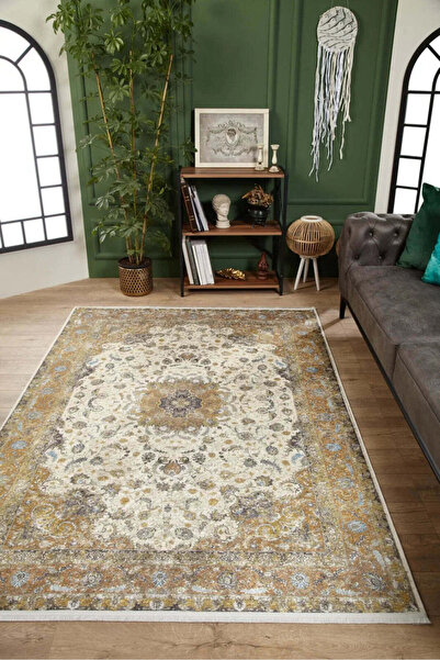 halinet Halı.Net Cream Classic Washable Non-Slip Living Room Carpet Haln-Hln1930