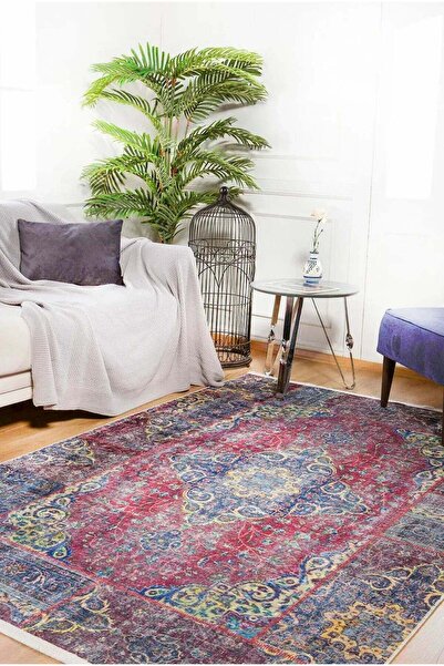 halinet Halı.Net Red Vintage Antique Washable Non-Slip Living Room Carpet Hal...