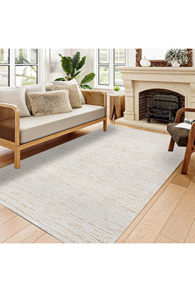 halinet Halı.Net White Modern Washable Non-Slip Living Room Carpet Cr-Filika-...