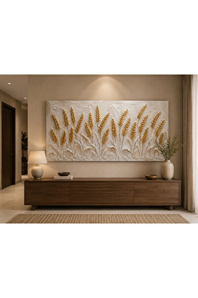 EvimeTablo Premium Gold Buğday Başaklı Kanvas Tablo Modern Büyük Boy Salon & ...