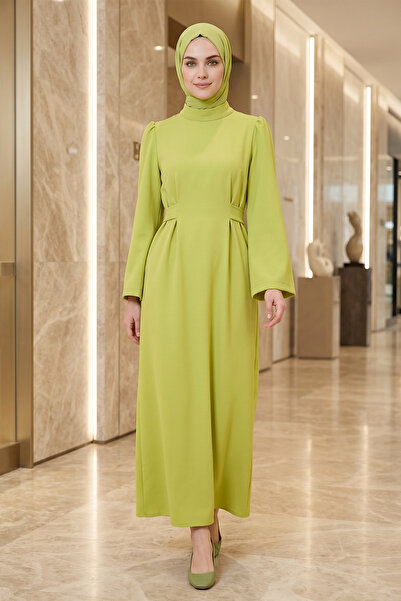 FERHEL Rochie creion hijab cu guler elegant, talie ajustabilă, fermoar la spa...