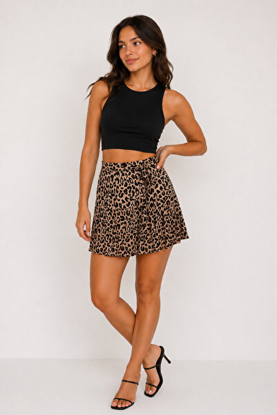 BLOUSE Leopar Desen Şortlu Mini Etek