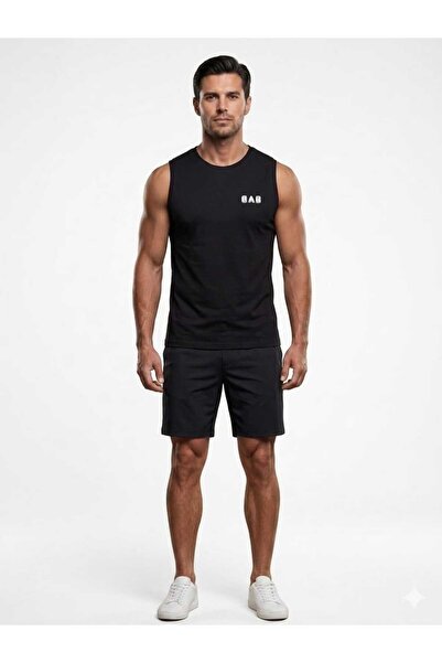 Erkek Ön Baskı Detaylı %100 Pamuklu Fit Beden Kolsuz Bisiklet Yaka T-shirt