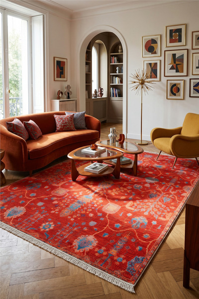 Çağ Halı Kırmızı Zamanın İzi Modern Vintage Sisal Halı