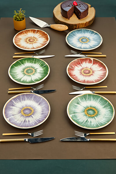 EMBazaar 6 Different Colors 20 cm Ceramic Cake Plate, Dessert Serving Plate, ...