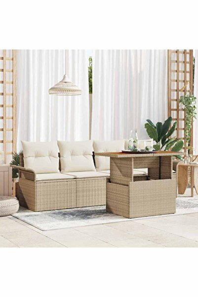 vidaxl Set de canapele pentru gradina 5 pcs Bej Rattan poli