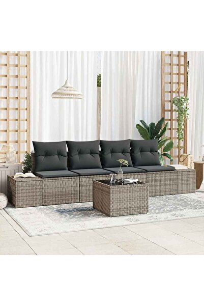 vidaxl Set de canapele pentru gradina cu perna 5 pcs Gri poliratan