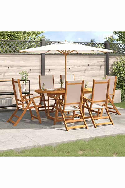 vidaxl Set mobilier de gradina, 7 piese, lemn masiv acacia/textilena