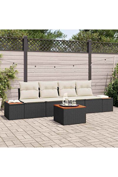 vidaxl Set de canapele pentru gradina cu perna 5 pcs Negru Rattan poli