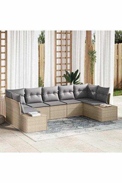 vidaxl Set de canapele pentru gradina cu perna 7 pcs Bej poliratan