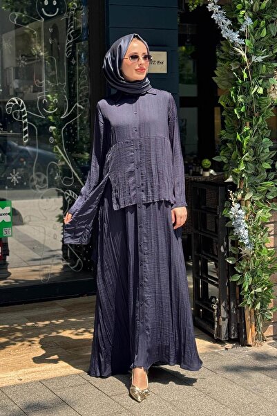 Ceremony Front Buttoned Dress with Tunic Skirt Look from the Front