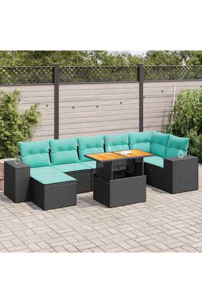 vidaxl Set mobilier de gradina cu perne, 8 piese, negru, poliratan