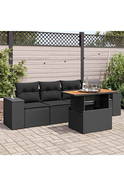 vidaxl Set mobilier de gradina cu perne, 5 piese, negru, poliratan
