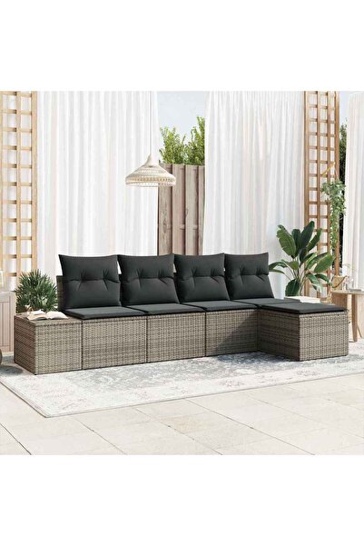 vidaxl Set de canapele pentru gradina cu perna 5 pcs Gri poliratan