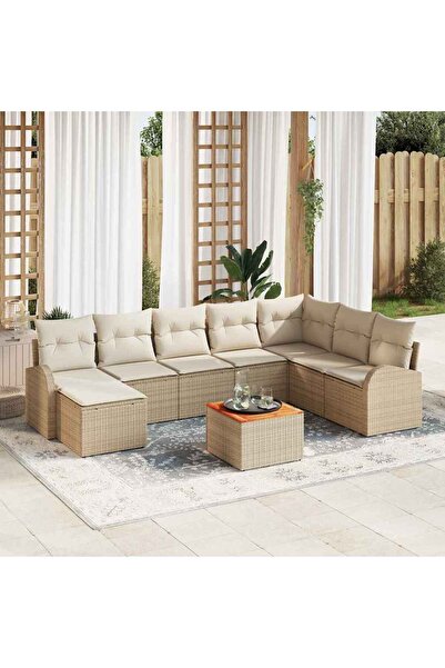 vidaxl Set de canapele pentru gradina cu perna 9 pcs Bej poliratan