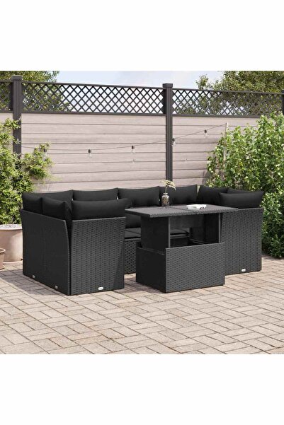 vidaxl Set canapele de gradina cu perne, 7 piese, negru, poliratan