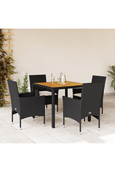 vidaxl Set mobilier gradina perne 5 piese negru poliratan/lemn acacia