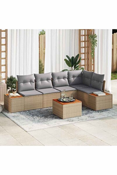 vidaxl Set de canapele pentru gradina cu perna 6 pcs Bej Rattan poli
