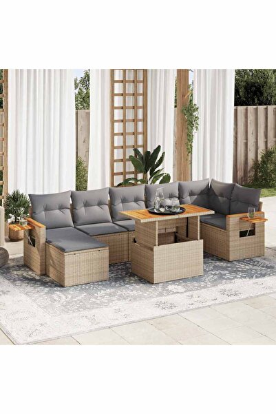 vidaxl Set canapele gradina cu perne 8 piese bej poliratan/lemn acacia