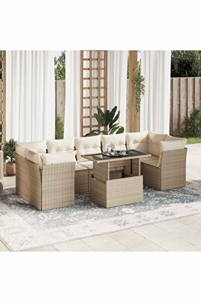vidaxl Set canapele de gradina, 8 piese, cu perne, bej, poliratan