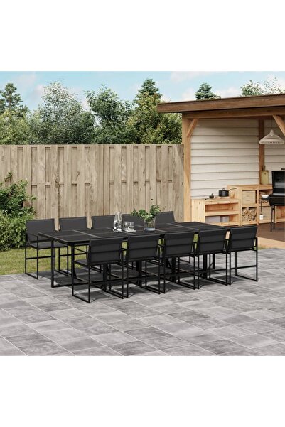 vidaxl Set mobilier de gradina, 11 piese, cu perne, negru, textilena