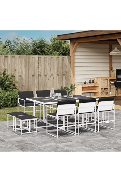 vidaxl Set mobilier de gradina, 11 piese, cu perne, alb, textilena