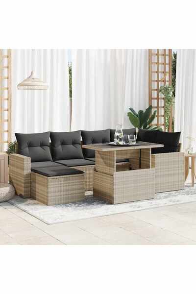 vidaxl Set canapele de gradina cu perne, 7piese gri deschis poliratan