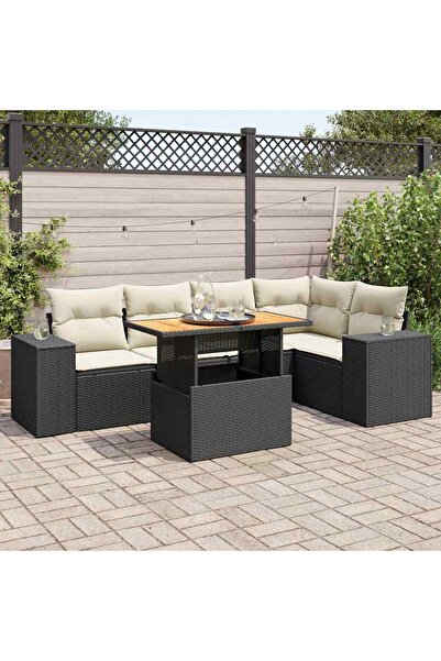 vidaxl Set mobilier de gradina cu perne, 6 piese, negru, poliratan