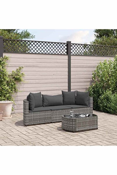 vidaxl Set canapea de gradina cu perne, 4 piese, gri, poliratan