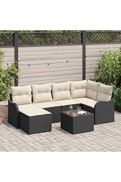 vidaxl Set de canapele pentru gradina cu perna 7 pcs Negru Rattan poli