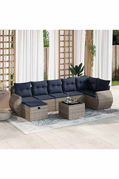 vidaxl Set canapele de gradina cu perne, 8 piese, gri, poliratan
