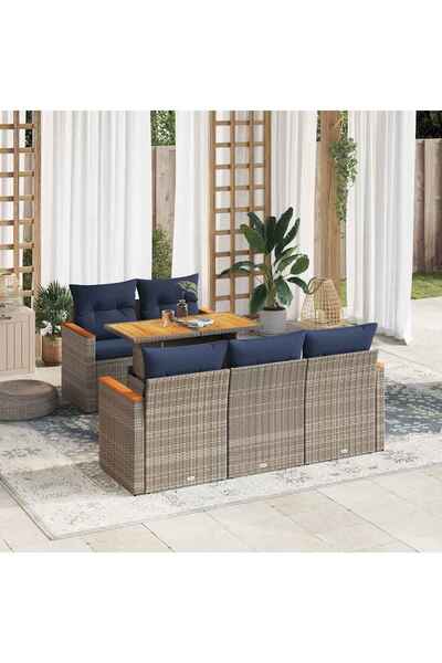 vidaxl Set mobilier gradina cu perne, 6 piese, gri, poliratan